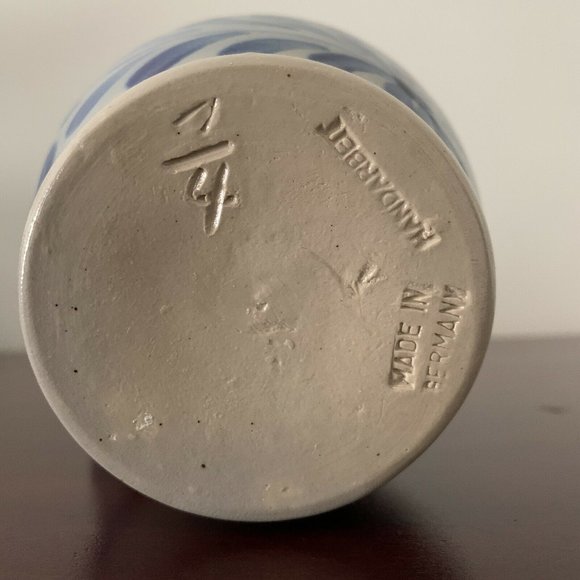 VTG 5” German HANDARBEIT Salt Glazed Cobalt Light Blue Pottery Pitcher A. Wagner - Picture 11 of 11